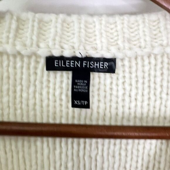 Eileen Fisher Baby Alpaca Cable Knit Boxy Hi-Low Sweater in Cream - Picture 6 of 8